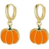 Cute Pumpkin Small Hoop Earrings for Women Dainty Minimalist Gold-tone Halloween Thanksgiving Holiday Huggie Hoops Dangle Drop Earring Fashion Jewelry