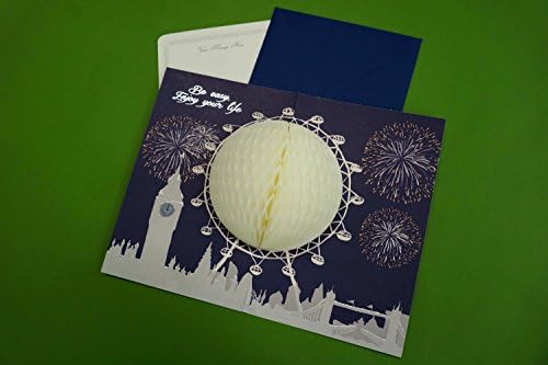Handmade Honeycomb Pop Up Christmas Greeting Card (Pack of 1, LONDON EYE)