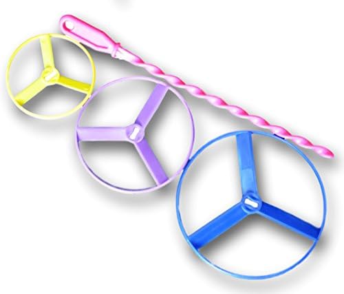 Set of 3 Super Helicopter Flying Discs with Launch Rod. Flying Toys for Kids and Great Outdoor Fun.