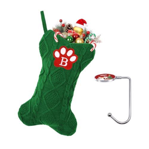 Ulico Dog Stocking with Initials,Bone Shape Christmas Stocking with Letters,Cable Knit Embroidered Monogram Christmas Stocking for Dogs Cats,Xmas Stockings for Pets Green B at Amazon