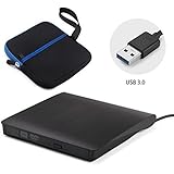 External optical drive macExternal DVD Drive Portable Optical USB3.0 CD DVD-RW Burner Writer with Embedded USB Cable for Mac Air / Pro Laptop Desktop Black with Protective Storage Carrying Sleeve Case