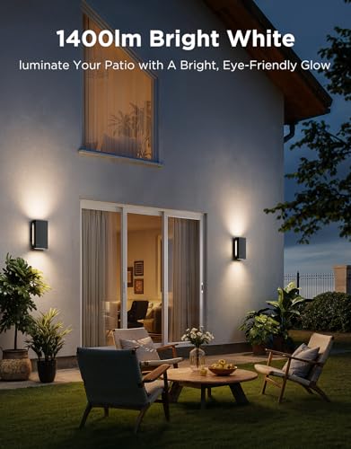 Govee UpDown 2 Pack 1400LM RGBICWW Outdoor Porch Wall Lights Smart Outdoor Porch Light with 64 Lighting Modes, IP66 Waterproof