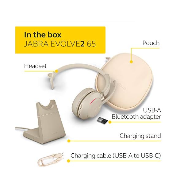 Jabra-Evolve2-65-Wireless-PC-Headset-with-Charging-Stand--Noise-Cancelling-Microsoft-Teams-Certified-Mono-Headphones-With-Long-Lasting-Battery--USB-A-Bluetooth-Adapter--Beige Jabra Evolve2 65 Wireless PC Headset with Charging Stand – Noise Cancelling Microsoft Teams Certified Mono Headphones…