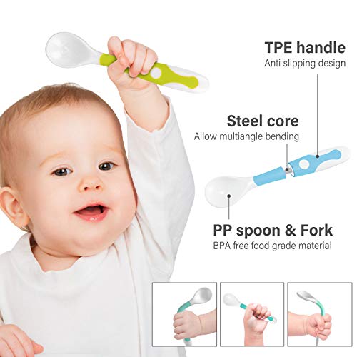 Baby Utensils Bendable Spoons and Forks Sets Gum Friendly Spoon and Fork for Infant Baby