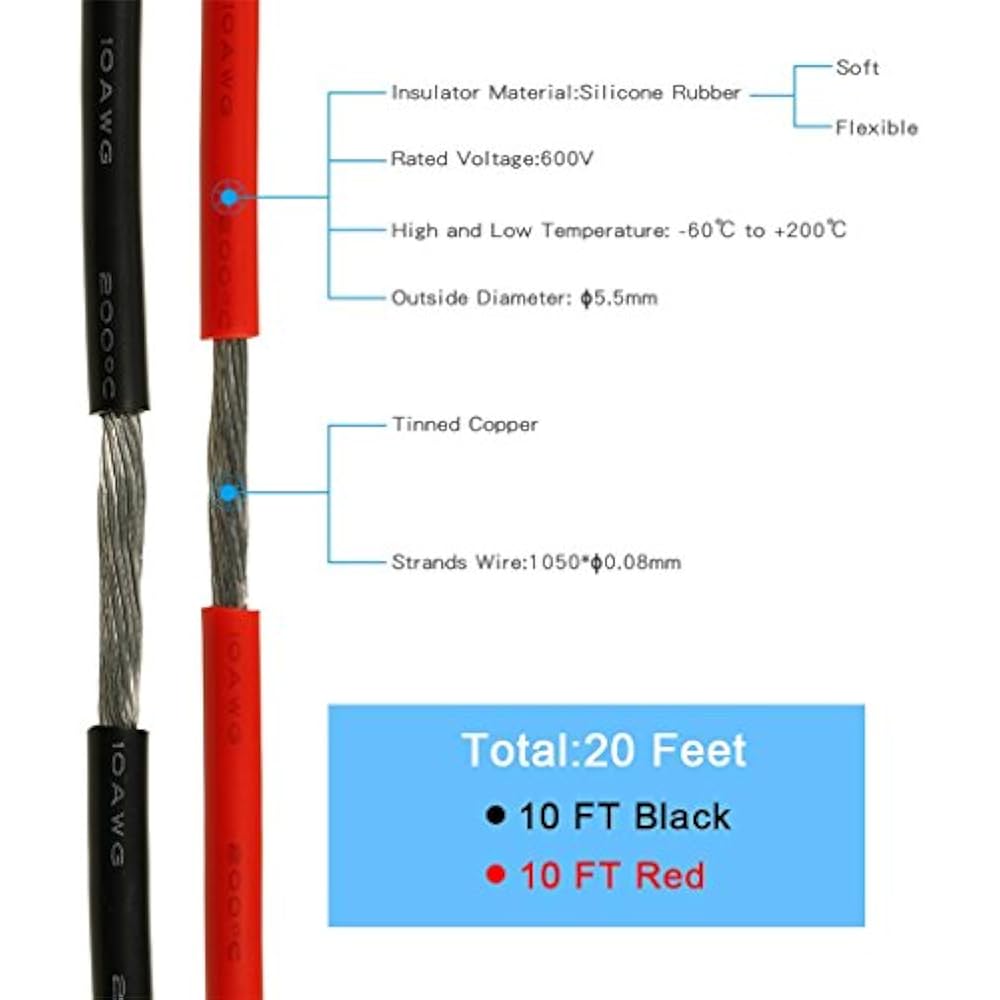 10 Gauge Electrical Wire Silicone Ft Red And Black Flexible AWG