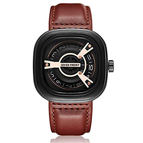 Seven Friday Brown Analogue Men &amp; Women Watch (Black Dial with Brown Straps)