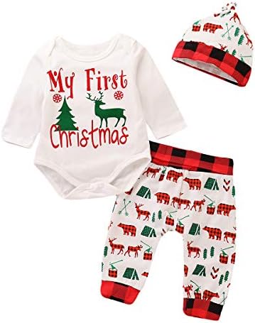 Baby Girl Clothes Newborn Boys Outfit Long Sleeve Romper Tops+ Plaid Pants+ Hat+ Bow Headband 4pcs Winter Set