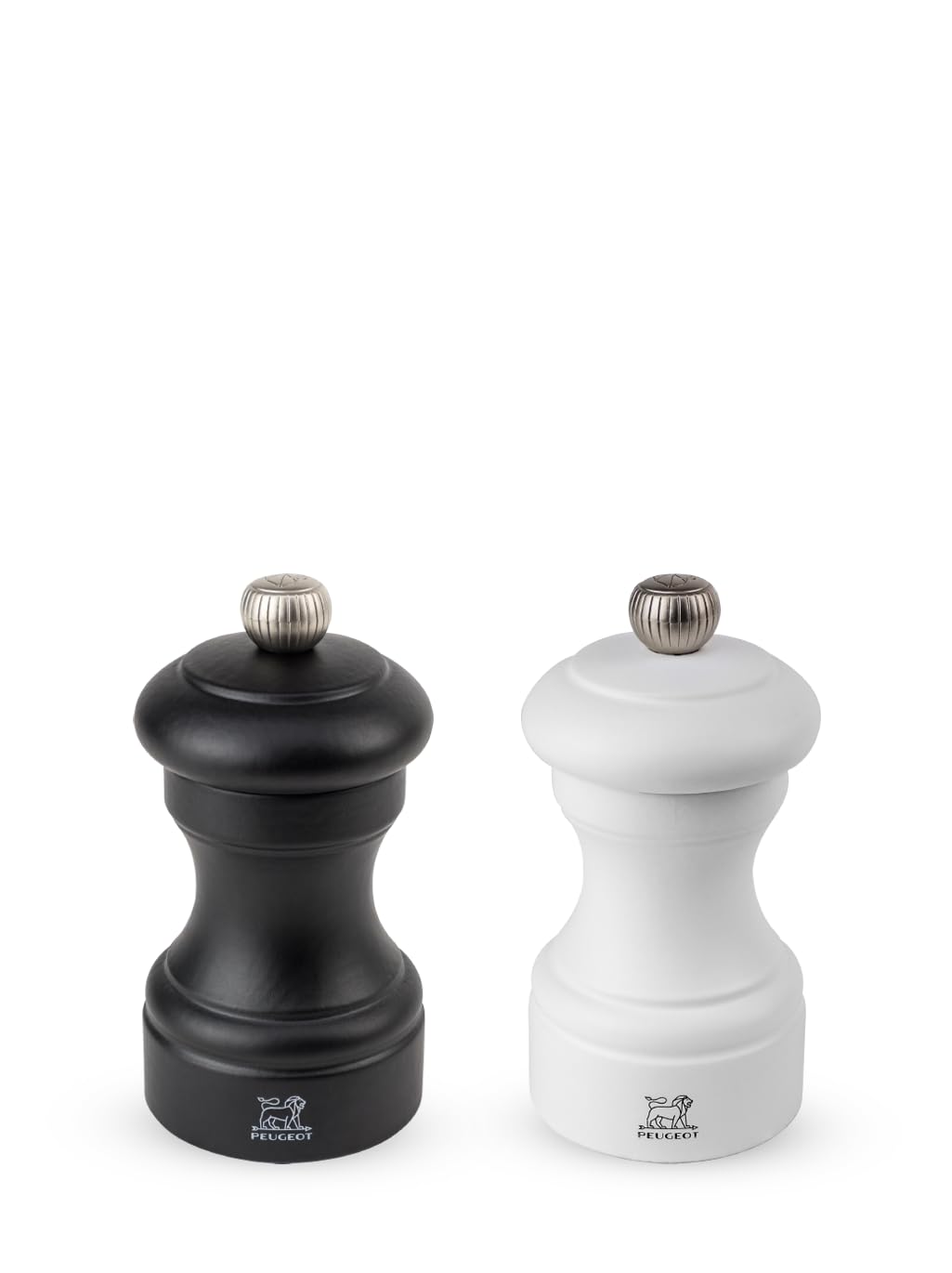 Photo 1 of Peugeot Bistro Duo Manual Salt and Pepper Mill Set - Classic Adjustable Grinder, Beechwood, 4 inch, Black and White