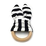 Amyster DIY Baby Teether Toy Organic Teething Rings Bunny Ear Teething Ring For Baby/Fabric And Wooden Teething Ring With Crinkle Material Inside/Sensory Toy