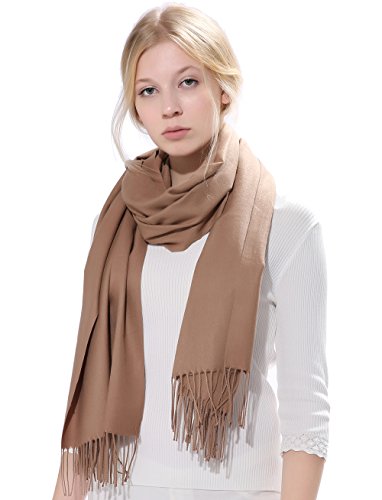 Anboor Super Soft Cashmere Blanket Scarf with Tassel Solid Color Warm Shawl for Women,Camel