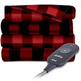 Sunbeam Heated Electric Throw Blanket Fleece Extra Soft, Red and Black Plaid (50 in. X 60 in.)