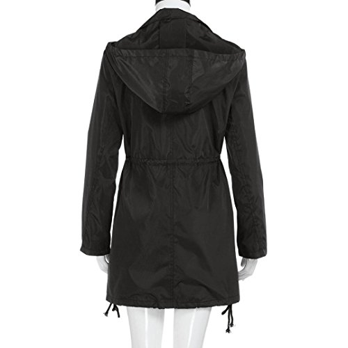 Women Coat, Gillberry Women Rain Jacket Waterproof Hooded Zip Lightweight Trench Coat Windbreaker (Black, S)