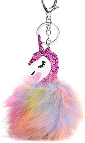 Mchoice Fashion Rabbit Fur Ball Fox Keychain Bag Plush Car Key Ring Charm Pendant Gift (Hot Pink)