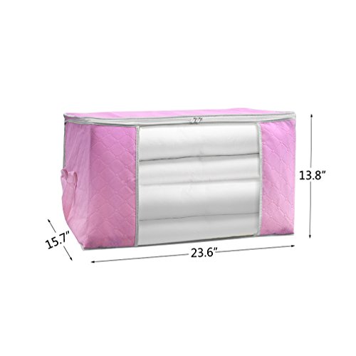 Clothes,Blanket Storage Bag,Large Capacity Household Home Organizers with Transparent Window for Comforters,Bedding,Duvets,Quilts,Pillows,Sweaters,Create Extra Storage Space,Anti-mold,Pink - Thumbnail 2