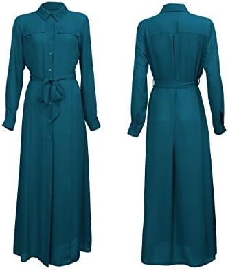 Hijab Gem Womens Maxi Shirt Dress with a Belt Long Sleeve in UK Size 8 10 12 14 16 Blouse for Ladies