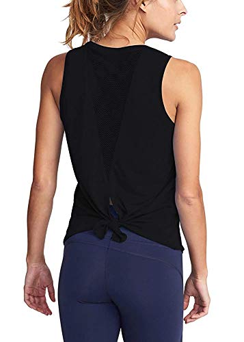 ADOLPH Women's Sexy Open Back Cute Mesh Yoga Workout Sports Shirts Activewear Tank Tops(Black,M)