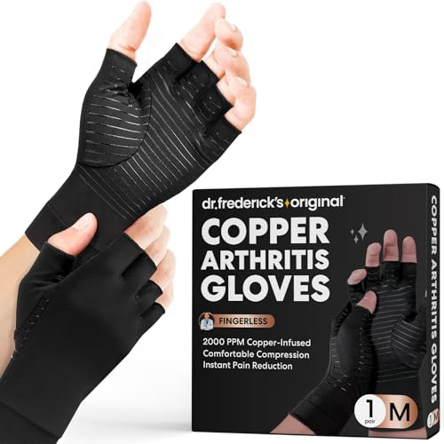 Dr. Frederick's Original Copper Compression Arthritis Gloves - Doctor-Developed Hand Pain Relief for Arthritis, Carpal Tunnel & Tendonitis - All-Day Comfort, Typing & Daily Use - Fingerless, Medium
