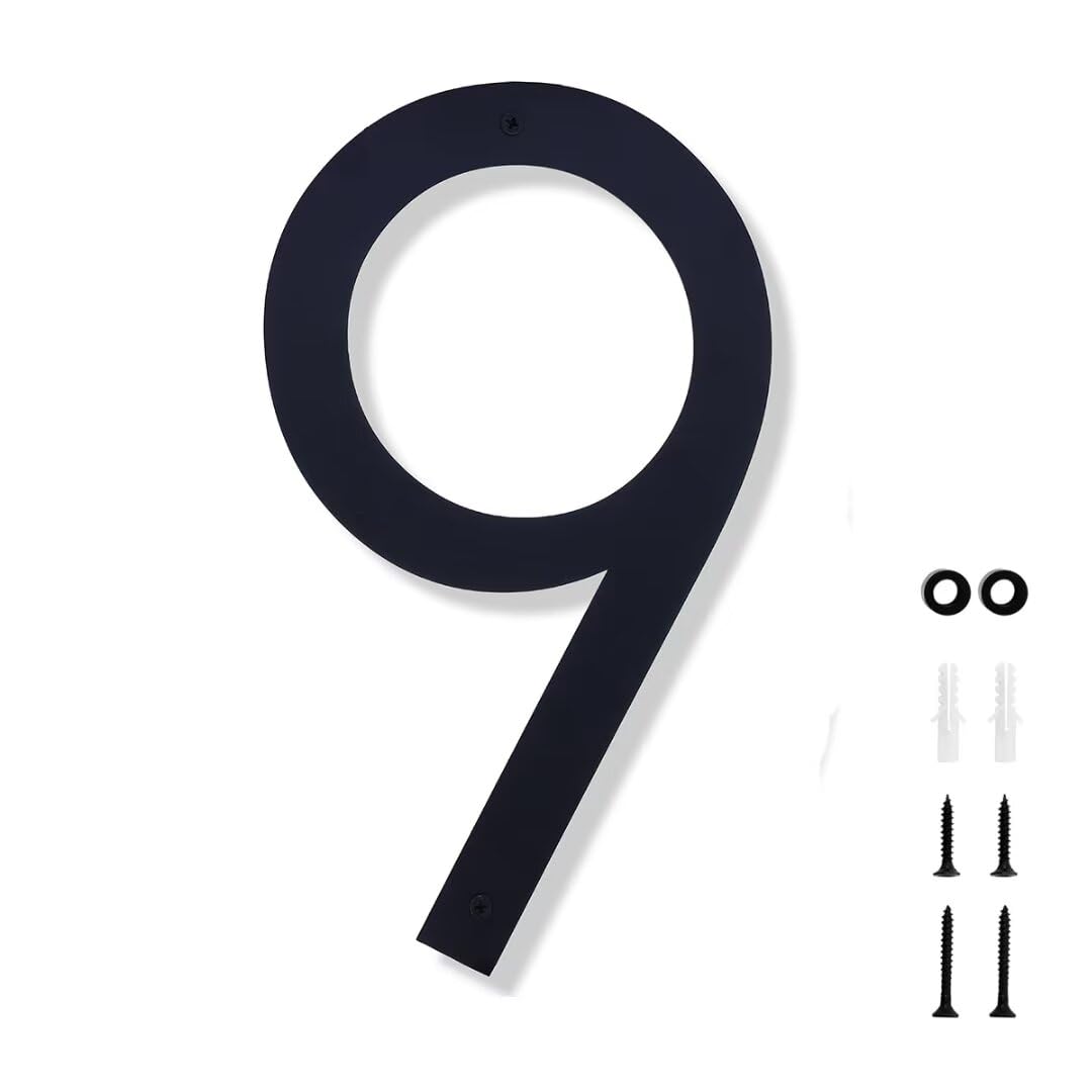 Photo 1 of 10 Inch House Numbers for Outside Modern Black House Number Large Metal Address Numbers for Outside Floating Door Numbers with Nail Kit for Number 9
