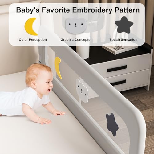 Stanew Baby Bed Rails Guard - Foldable Toddler Bed Rail, Kids' Bed Rails, Safety Baby Bed Fence Protector Rail, Adjustable Heights Kid Bed Guard Rail for Queen King Twin Bed Kid (1.8 M)