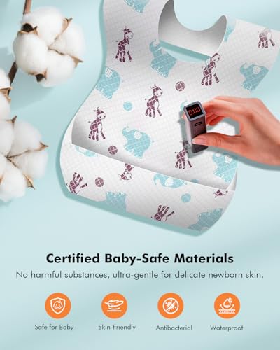 YESIMOM Disposable Bibs 30 Pieces with Feeding Pocket - Disposable Bib Waterproof and Breathable, Ultra Lightweight, Adjustable, Ideal for Babies and Children for Home, Travel and Nursery