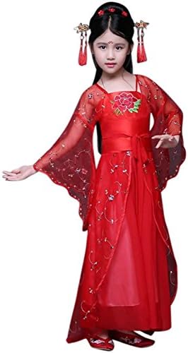 CRB Chinese Asian Royal Qin Xin Han Traditional Dynasty Oriental Pretty Girl Top Shirt Costume Dress (Child's Height 150cm, Red)