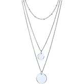 Vanbelle Sterling Silver Jewelry - Rhodium Plated with 925 Stamp - Three-Row Necklace, Choker- Medium and Long Necklaces with Disc Pendants - 14-16-18 Drop with 2" Extender