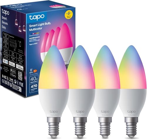 L430C (4 pack) - Bombilla conectada WiFi, bombilla LED E14, multicolor 2500 K-6500 K, regulable 40 W, 470 lúmenes, funciona con Alexa, control de voz, ahorro de energía,