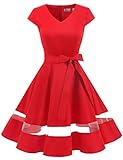 Gardenwed Women's 1950s Rockabilly Cocktail Party Dress Retro Vintage Swing Dress Cap-Sleeve V Neck