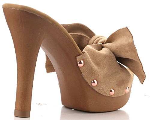 CAPE ROBBIN Zhonya-2 Large Bow Open Toe Clogs Mules Slip On Slides Heels Nude 8 - Thumbnail 3