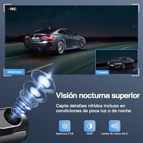 Cámara de Coche Delantera y Trasera 4K UHD, Dashcam de Doble Lente para Coches de 170º Gran Angular Monitor de Aparcamiento 24H con Grabación en Bucle y Sensor G