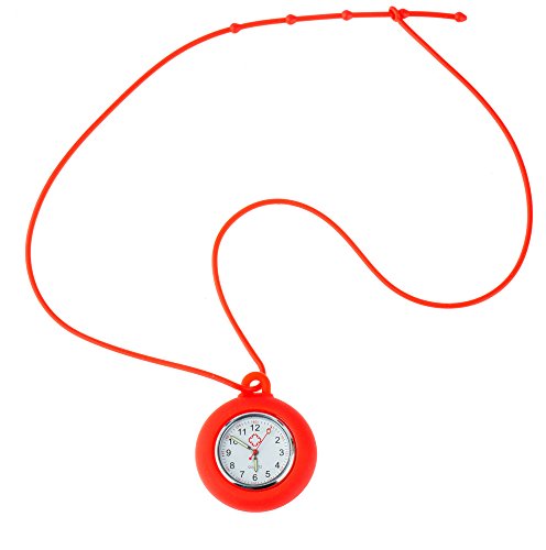 Set / Kit / Lot of 4 Necklaces / Pockets / Fob / Pendants Analogue Quartz Watches for Doctors, Nurses, Health Care Workers With Colorful Infection Control Silicone Hygienic Covers and Chains / Ropes