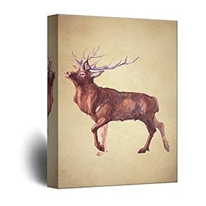 Canvas Wall Art - Watercolor Style Hand Drawn Deer with Antlers - Giclee Print Gallery Wrap Modern Home Art Ready to Hang - 12x18 inches