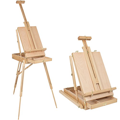 Kuyal Wooden Easel & Painting Storage Box with Drawer, Shoulder Strap