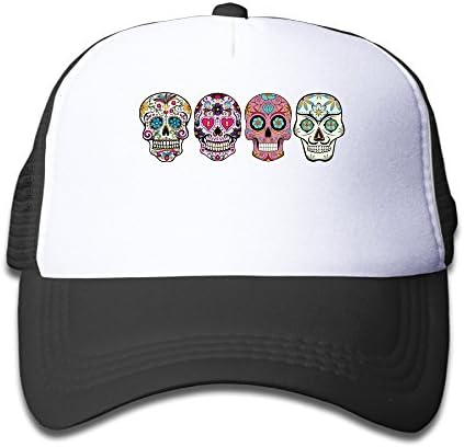TuJa Sugar Skulls Children's Sunbonnet Unisex Adjustable Hats Caps Mesh Black