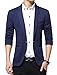 DAVID.ANN Men's Slim Fit Suits Casual One Button Flap Pockets Solid Blazer Jacket,Dark Blue,Small