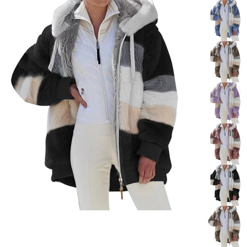 Hoodies for Women UK Womens Teddy Hoodies Fleece Jackets Winter Warm Coats Full Zip Trendy Fuzzy Sweatshirt Ladies Casual Drawstring Jumper Outerwer Ladies Zip Cardigan