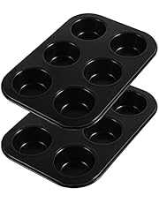WEZVIX Cupcake Pan Tray Regular Size, Nonstick Muffin Tin Pan Carbon Steel Bakeware Baking Pan Mold 6-Cup for Oven Baking, Easy Clean & Dishwasher Safe - Set of 2