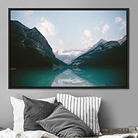 Framed Canvas Wall Art Calming Waters Aerial Cool Lake Landscape Multicolor Photography Realism Relax/Calm - 16x24 inches