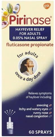 Pirinase Nasal Spray, Hayfever Relief for Adults Once a Day Dose for Blocked Nose Relief 60 Sprays