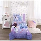 Disney Frozen 2 Lavender, Light Blue & Purple Forest Spirit 4Piece Toddler Bed Set - Comforter, Fitted Bottom Sheet, Flat Top Sheet, Reversible Pillowcase, Lavender, Light Blue, Purple, White