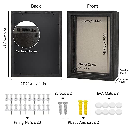 HSicily LED Shadow Box Frame 11x14”Shadow Box Display Case with Lights Wood Memory Box Linen Back Glass Window for Keepsakes Memorabilia Awards Bouquet Military Photos Black