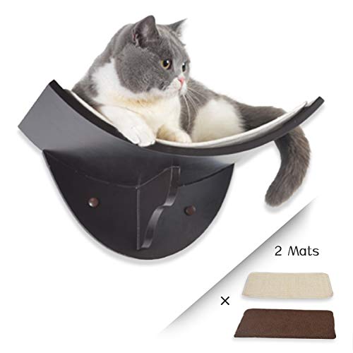 Scurrty Cat Shelf Curved Wall Mounted Cat Perch with 2 Different Mats Cat Wall Bed Modern Design Up to 35lb … (Black)
