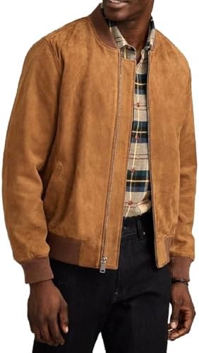 Infinity Mens Retro Tan Goat Suede Leather Bomber Varsity Jacket