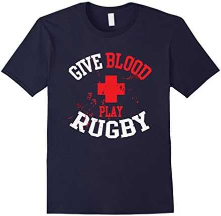 Mens Give Blood Play Rugby Player Jersey T-Shirt 3XL Navy