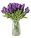 ALIERSA 10-Heads Home Deocr Mini Tulip Real Touch Tulip Artificial Flowers Bouquets (Dark Purple)