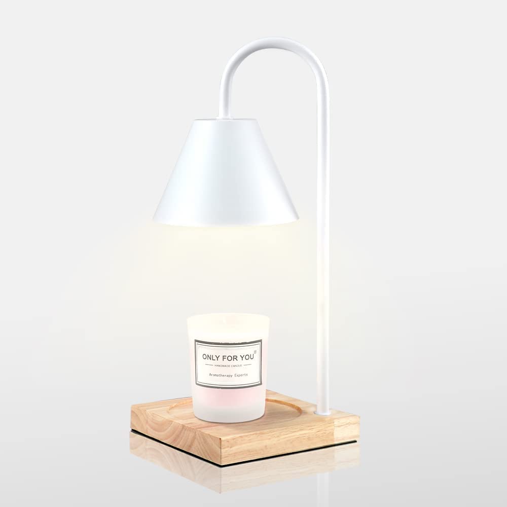 BWGHBH Dimmable Candle Warmer Lamp, Electric Wax Warmer for Wax Melting with Wood Base (White)