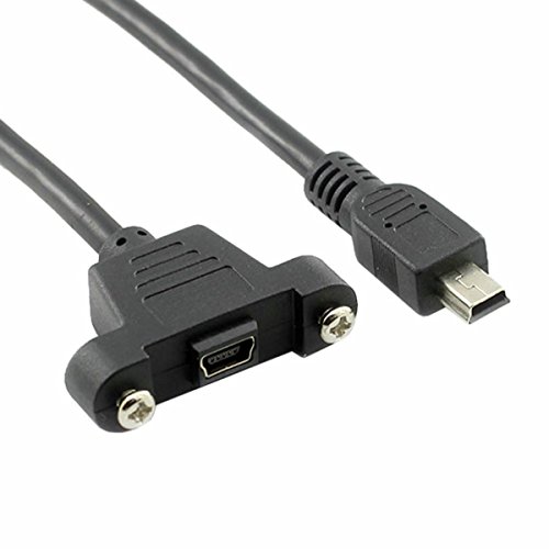 HOTL Panel Mount Type USB 2.0 USB Mini B Male to USB Mini B Female Cable with Screws 1 foot Black