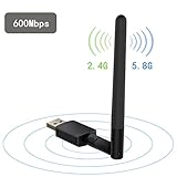 Techkey 600Mbps USB Wifi Adapter,Dual Band (2.4G/150Mbps+5G/433Mbps) Wireless Network Adapter Wifi Antenna for Desktop/PC/Laptop, Supports Windows 10/8.1/8/7/XP/Vista (wifi adapter)