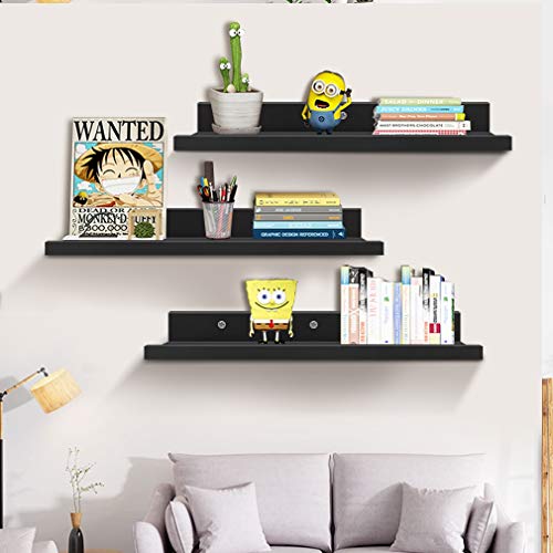 36 Inch Black Floating Wall Ledge Shelves Set of 3, Photo Picture Ledge