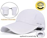 ELLEWIN Men's Baseball Cap UPF50 Hat W/Foldable Long Large Bill,One Size,White